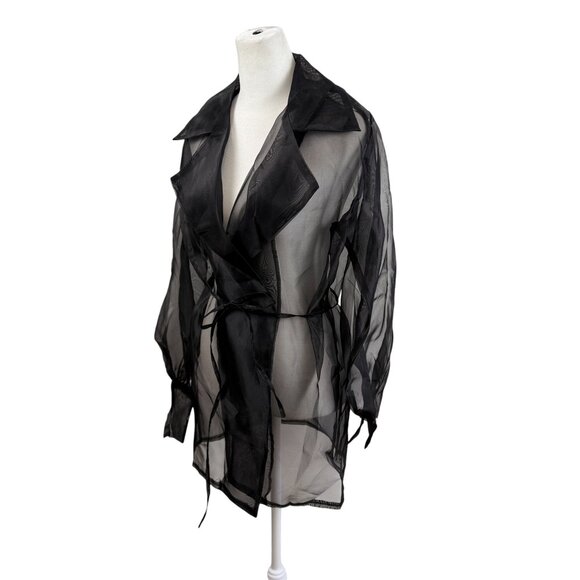 NWT IVIVI Collection Sheer Black Organza Trench Jacket - Picture 2 of 8